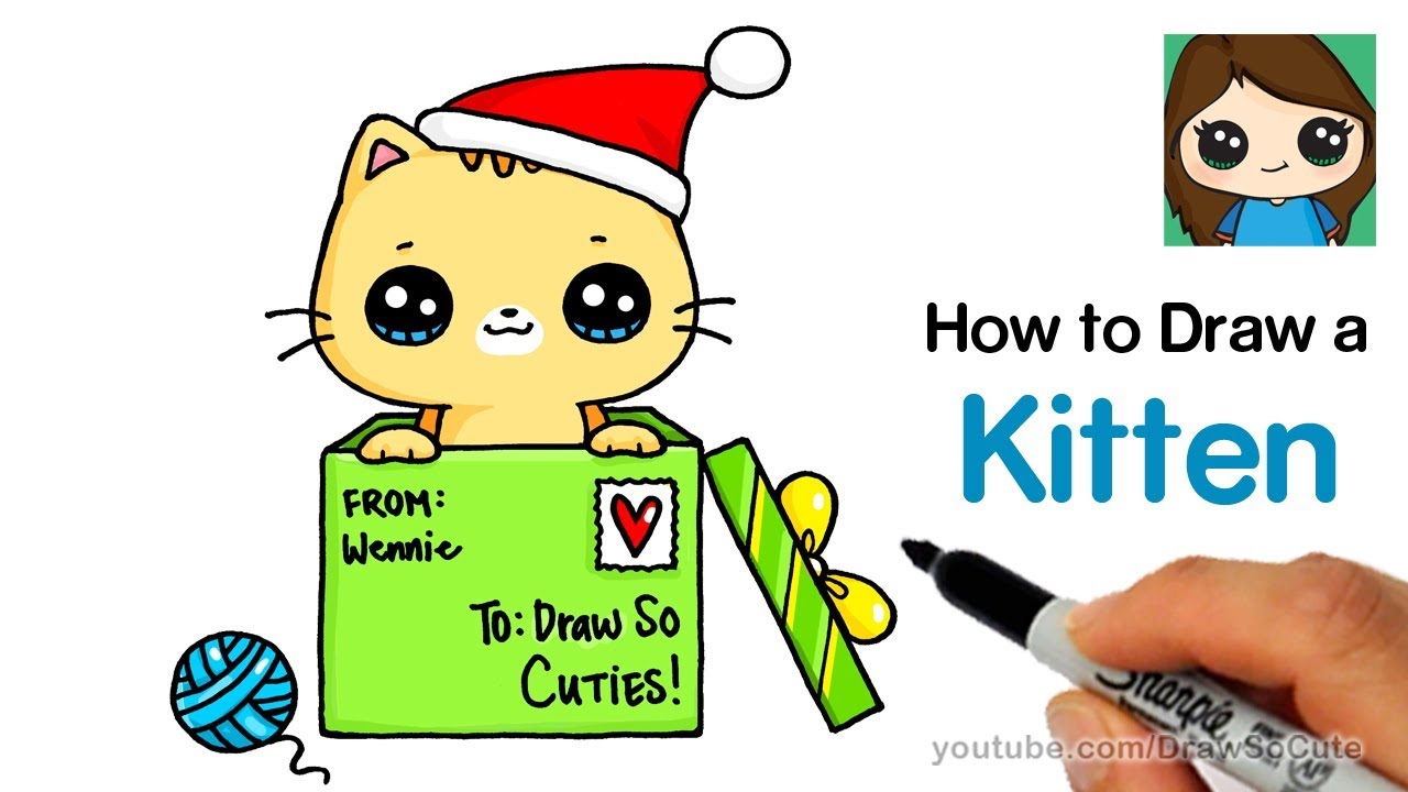How to Draw a Kitten for Christmas Easy Cute Kittens Videos