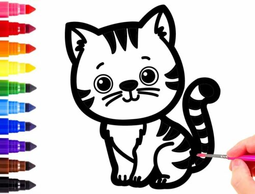 How to draw cute kittens and glitter coloring for kids