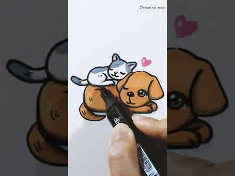 Lovely Puppy and Kitten drawing #shorts
