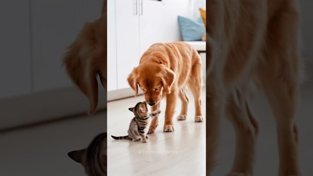 Golden Retriever Loves Cute Kitten | #cute #kitten #cat #dog #shorts Golden Retriever Loves Cute Kitten | #cute #kitten #cat #dog #shorts