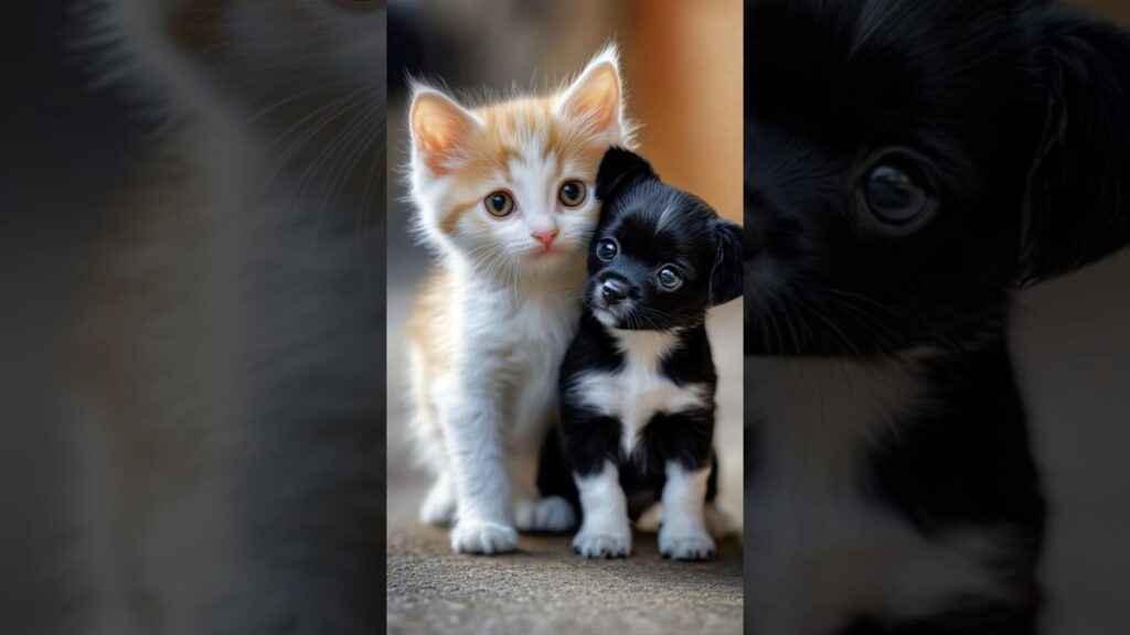 Puppy And Kitten Cuddle With Pure Joy Puppy And Kitten Cuddle With Pure Joy